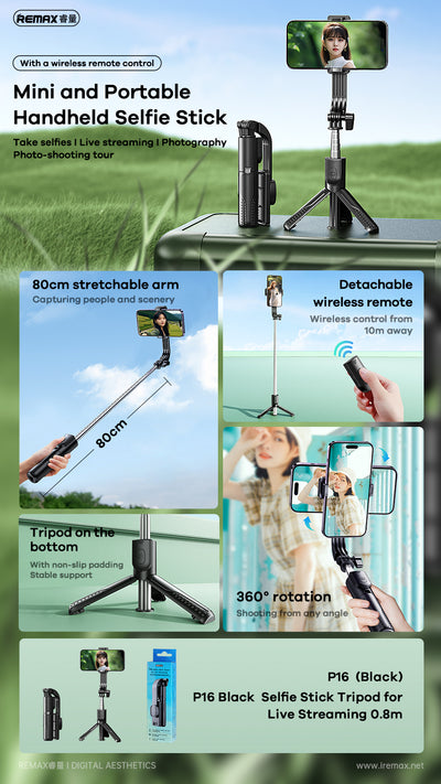 P16 0,8m Selfie Stick Stativ für Live Streaming