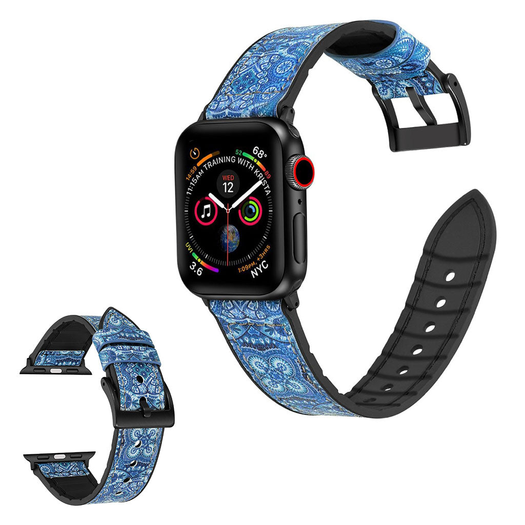 Apple Watch Series 6 / 5 40mm Silikon + Leder Beschichtet Uhrenarmband - Muster Dunkelblau